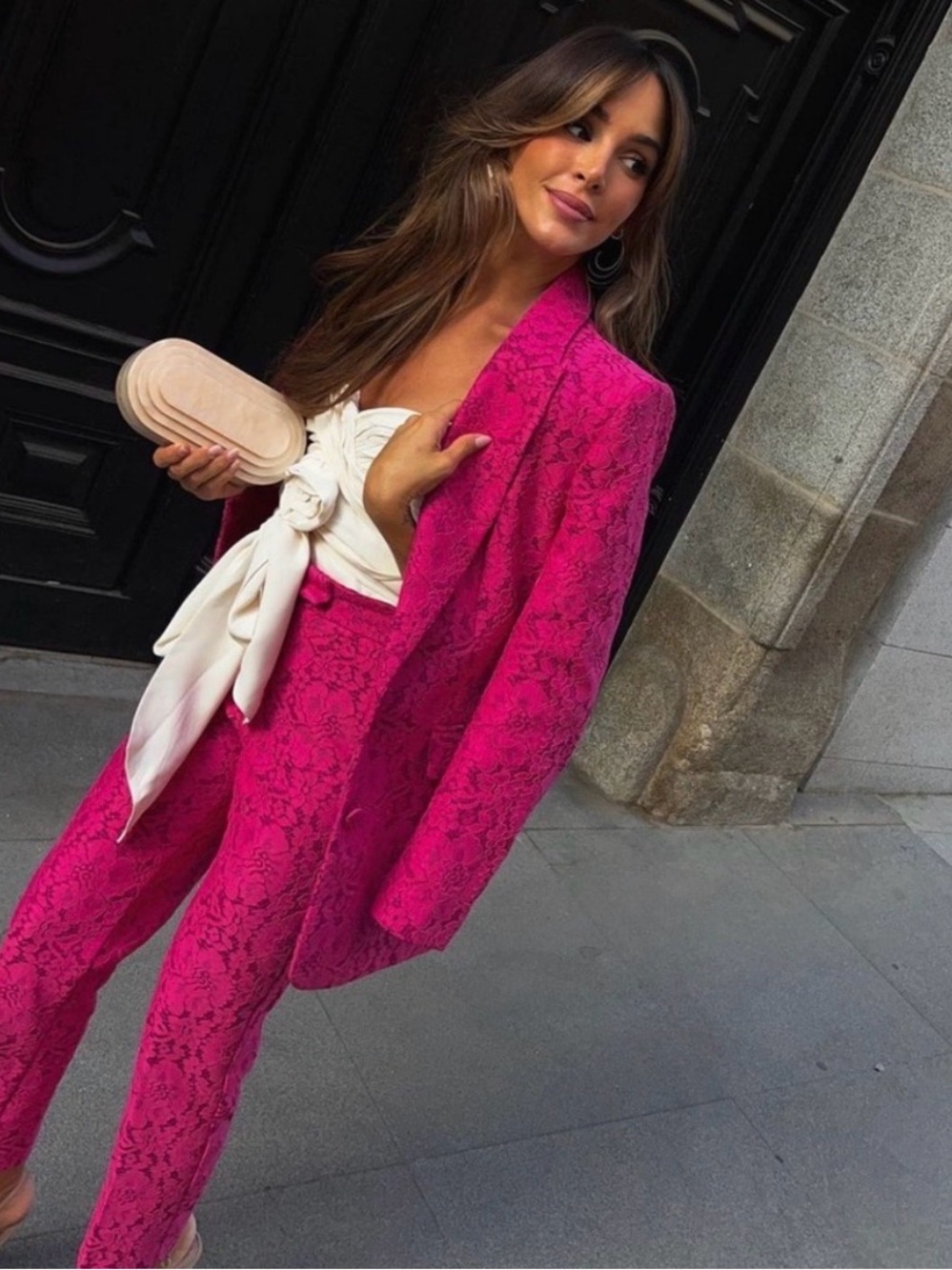 Zara Hot Pink Lace Blazer and Trousers Set S - Picture 3 of 7
